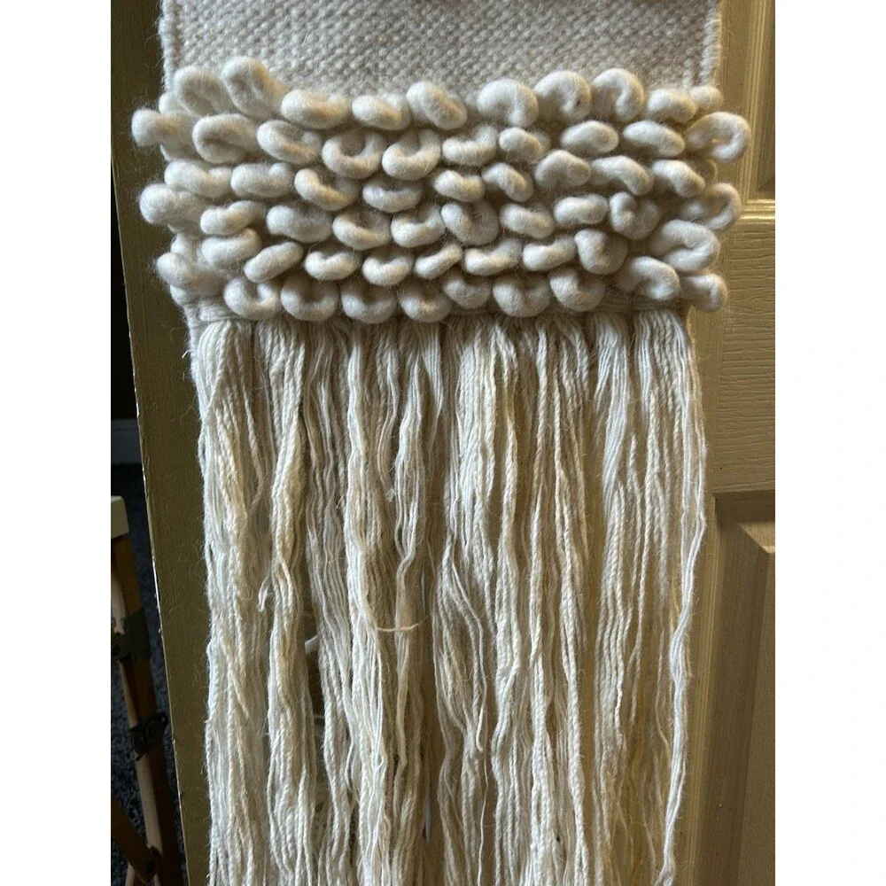 Surya Kamal Ivory Woven Wall Hanging Art Wool Blend 10” x 56” Wood Rod Boho